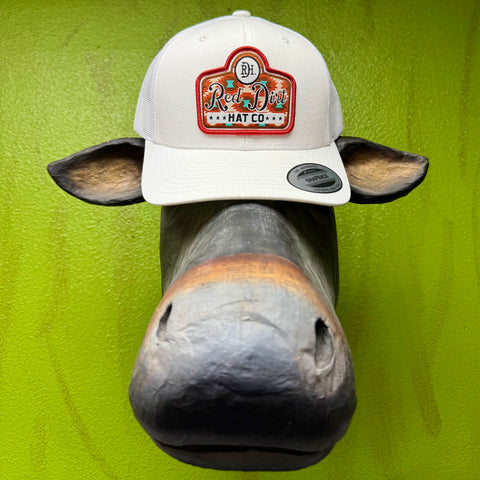 Red Dirt Hat Co. cap mesh snapback hat in white, breathable mesh back promotes airflow to keep your head cool during long days outdoors, with adjustable snapback closure allows for a secure customizable fit - RDHC577. Available at Blair's Western Wear, Marble Falls, TX.