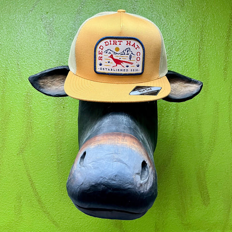 Red Dirt Hat Company Cap in Vegas Gold, featuring an adjustable snapback and breathable mesh back - RDHC-504. Available at Blair's Western Wear, Marble Falls, TX.