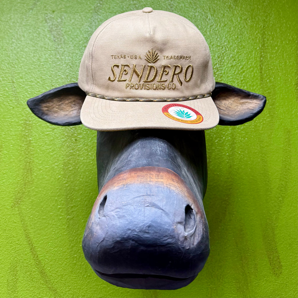 Sendero Provisions Co. cap logo rope hat in tan, featuring raised embroidered front logo, with adjustable snapback closure - LOGO TAN. Available at Blair's Western Wear, Marble Falls, TX.