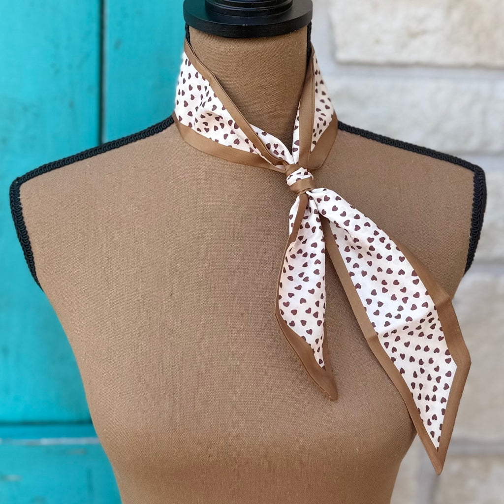 Tan & White Heart Print Twilly Wild Rag