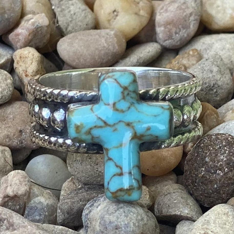 Turquoise Cross Ring - T5241 - BLAIR'S Western Wear located in Marble Falls TX