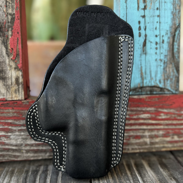 Unisex Leather Gun Holster Case in black, durable full-grain leather with precision-molded shape and strong metal clip - GCOV165BK. Available at Blair's Western Wear, Marble Falls, TX.