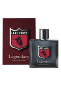 Men's Lane Frost Legendary 3.4 fl oz dark slate cologne bottle with red bull rider shield logo and rich dark brown gift box — Blair's Western Wear Marble Falls TX
