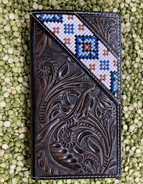 Chocolate Western Leather Checkbook Wallet with beading - D2500149107 ...