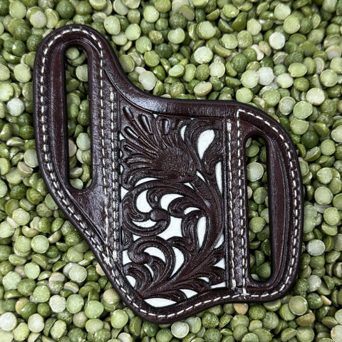 Chocolate & White Western Tooled Sheath 1805012 - Blair's Western Wear Marble Falls, TX