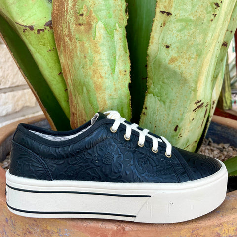 Women's Ariat Casual Black Floral Emboss Shoe with full-grain leather, suede, and a Duratread sole - 10061288. Available at Blair's Western Wear, Marble Falls, TX.