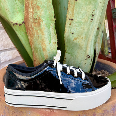 Women’s Ariat Casual Shoe in black croc print leather, with cushioned FLX Foam™ midsole and durable Duratread™ outsole – 10063889. Available at Blair’s Western Wear, Marble Falls, TX.