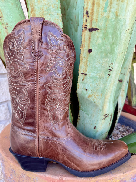 Women’s Ariat western snip-toe leather boot in brown, built with a supportive 4LR™ footbed, with a durable Duratread™ outsole for everyday wear – 10053733. Available at Blair's Western Wear, Marble Falls, TX.