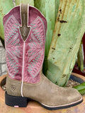 Women’s Ariat Western Boot square toe boot in brown and mauve, built with a durable suede foot that resists scuffs while maintaining a soft feel, with lightweight cushioned sole that reduces foot fatigue - 10074331. Available at Blair's Western Wear, Marble Falls, TX.