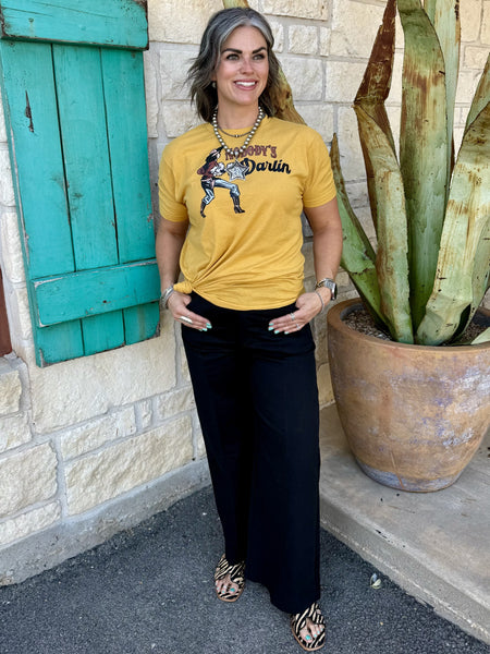 GP9562B — Additional front view of women's black high rise wide leg dress pant showing clean wide leg silhouette and full floor-grazing trouser length — Blair's Western Wear Marble Falls TX