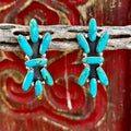 Women’s Boho Sol elongated turquoise earrings in silver and turquoise, featuring hand-set stones, with a lightweight Sol-style cluster design – T1495. Available at Blair's Western Wear, Marble Falls, TX.