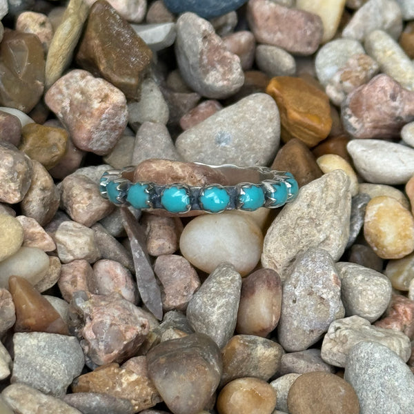 Women's Boho Sol Ring Turquoise Bubble Stone Band in Silver, crafted with genuine turquoise stones, with a bubble-style setting for added texture - T5173. Available at Blair's Western Wear, Marble Falls, TX.