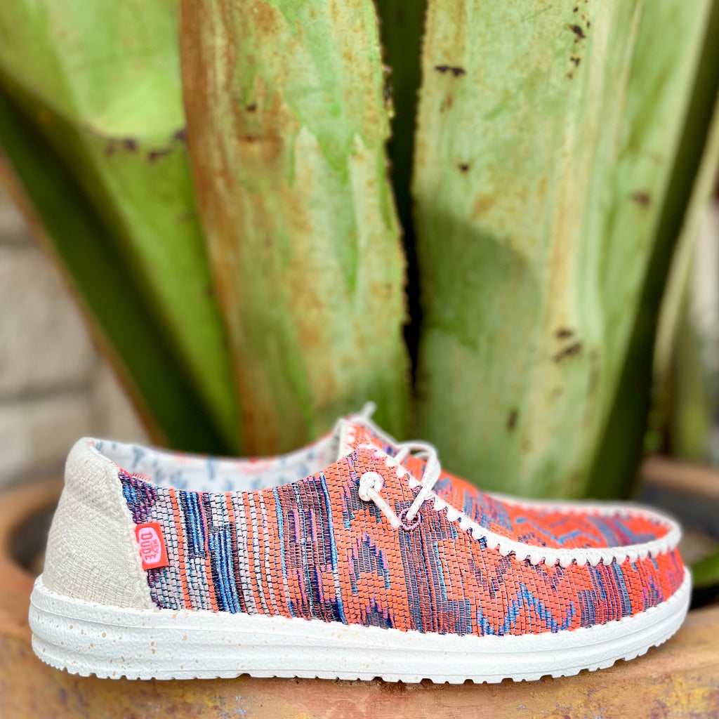 Women's HEYDUDE Pink Multi Wendy Fairhope Crochet Shoes 40526