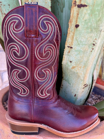 Women’s Hyer Western cutter toe leather boot in burgundy, full-grain leather that softens over time, with contrast stitched shaft and leather outsole for breathable comfort - HW42019. Available at Blair's Western Wear, Marble Falls, TX.