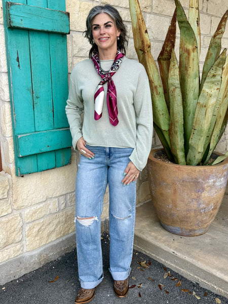 Women’s light wash straight leg denim jeans with distressed knee and rolled cuff hem - F5781. Available at Blair's Western Wear, Marble Falls, TX