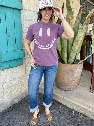 Women’s medium wash cropped straight leg denim jeans with cuffed frayed hem and mid-rise fit - LV1461. Available at Blair's Western Wear, Marble Falls, TX.