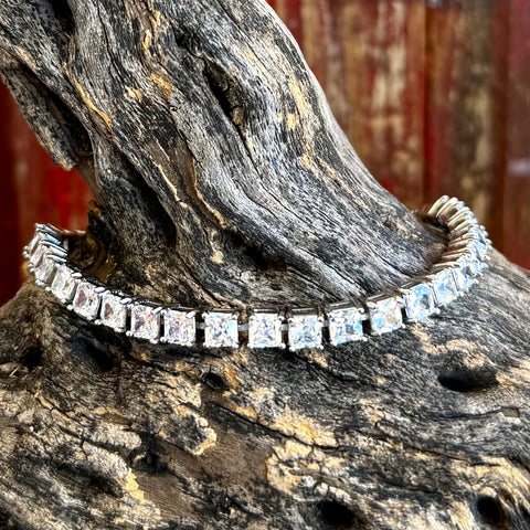 Women's Montana Silversmiths Bracelet Tennis CZ in Silver, square-cut cubic zirconia stones deliver high-impact sparkle with clean, modern lines, with secure box clasp with safety latch for confident all-day wear - BC3873. Available at Blair's Western Wear, Marble Falls, TX.