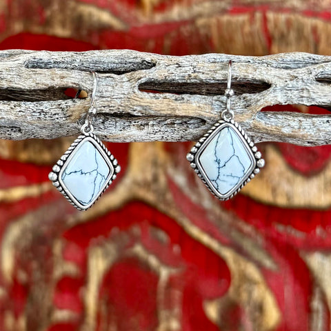Women’s Montana Silversmiths earrings square dangle in white, crafted with lightweight French-wire hooks, with a tarnish-resistant rhodium finish – ER5970. Available at Blair's Western Wear, Marble Falls, TX.