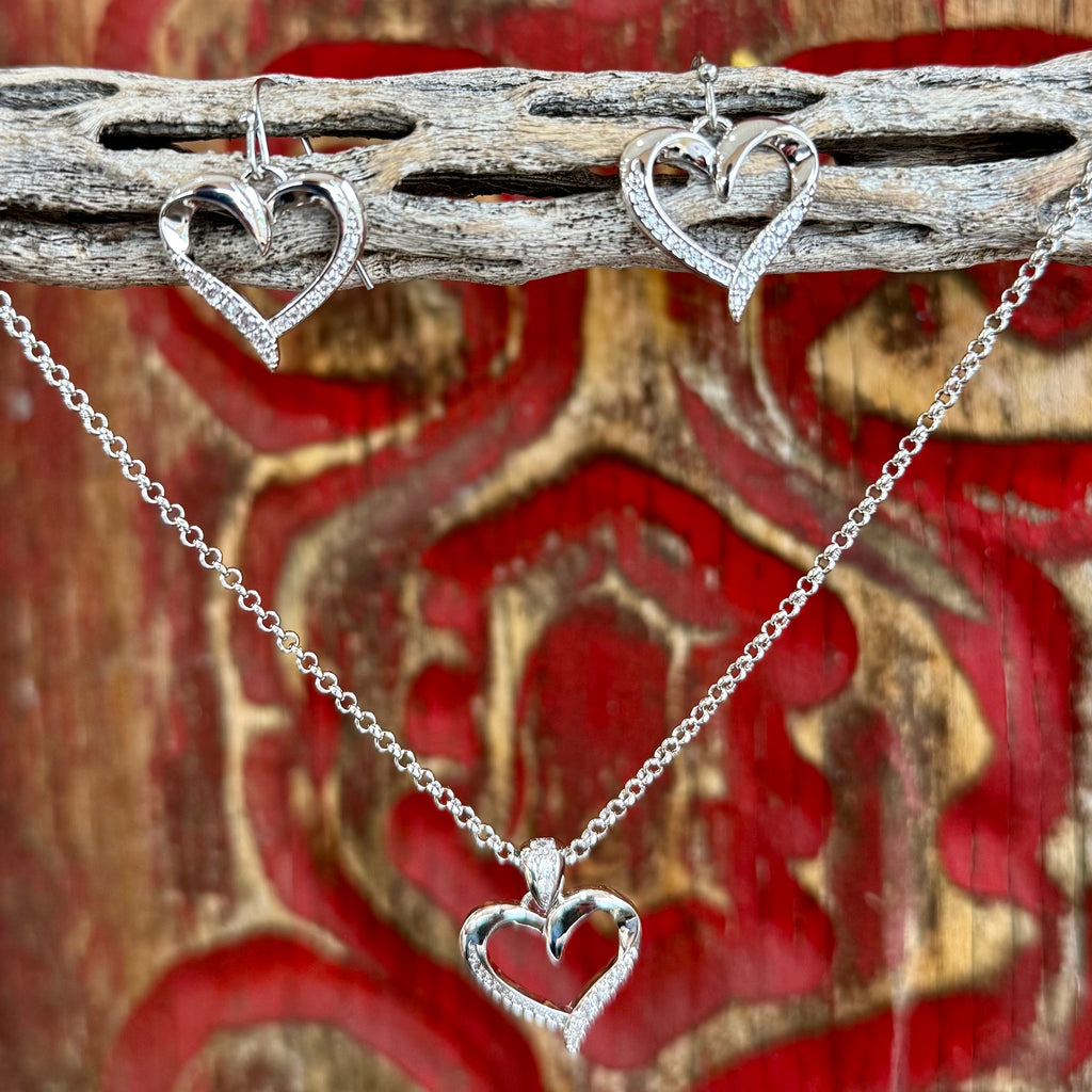 Women’s Montana Silversmiths jewelry set with 2-tone barbed wire crystal design, featuring lightweight construction and a smooth untangling necklace chain – JS61232. Available at Blair's Western Wear, Marble Falls, TX.