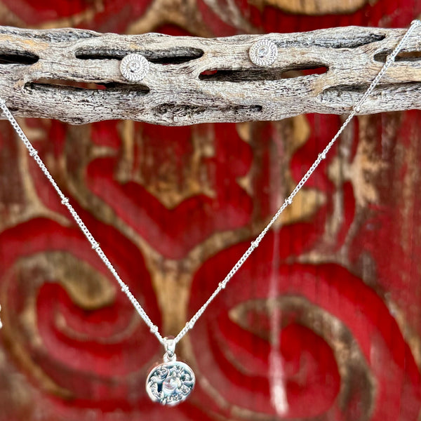 Women’s Montana Silversmiths jewelry set silver crystal pendant and matching stud earrings in silver, featuring intricate rope detailing and a clear light-catching center crystal, with lightweight chain for comfortable all-day wear - JS6448. Available at Blair's Western Wear, Marble Falls, TX.