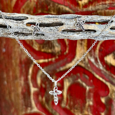 Women’s Montana Silversmiths necklace silver faith cross pendant in silver, crafted with a tarnish-resistant finish, with a lightweight chain for all-day comfort – JS5185. Available at Blair's Western Wear, Marble Falls, TX.