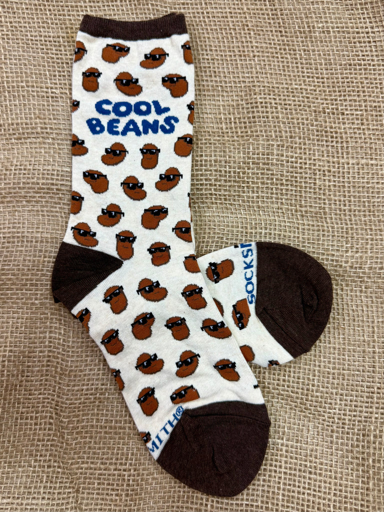 Women’s Socksmith Novelty Ivory Heather Cool Beans Socks in ivory heather, with playful bean characters wearing sunglasses, and a breathable cotton-blend stretch for all-day comfort - WNC1870. Available at Blair's Western Wear, Marble Falls, TX.