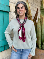 Women’s sage knit pullover sweater top in sage green, relaxed fit with soft lightweight knit fabric - WL2512104. Available at Blair's Western Wear, Marble Falls, TX.