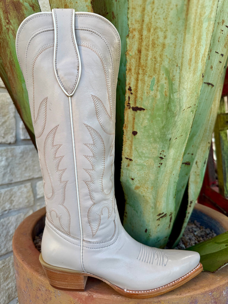 Women's Tony Lama Western Tall Leather Boot in light neutral, crafted from smooth full-grain leather that molds comfortably over time, with traditional Western stitching and a stacked leather heel for stable lift - DR4255. Available at Blair's Western Wear, Marble Falls, TX.