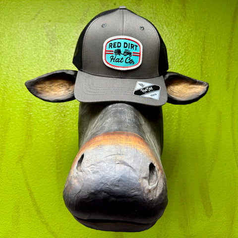 Youth Red Dirt Hat Co cap mesh trucker hat in gray, breathable black mesh back increases airflow to keep kids cool, with adjustable snapback closure for a secure fit - RDHCY67. Available at Blair's Western Wear, Marble Falls, TX.