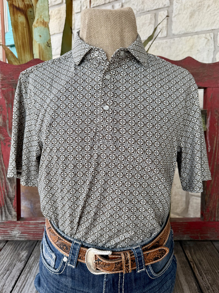 Men's Olive Print Short Sleeve Pullover Shirt
