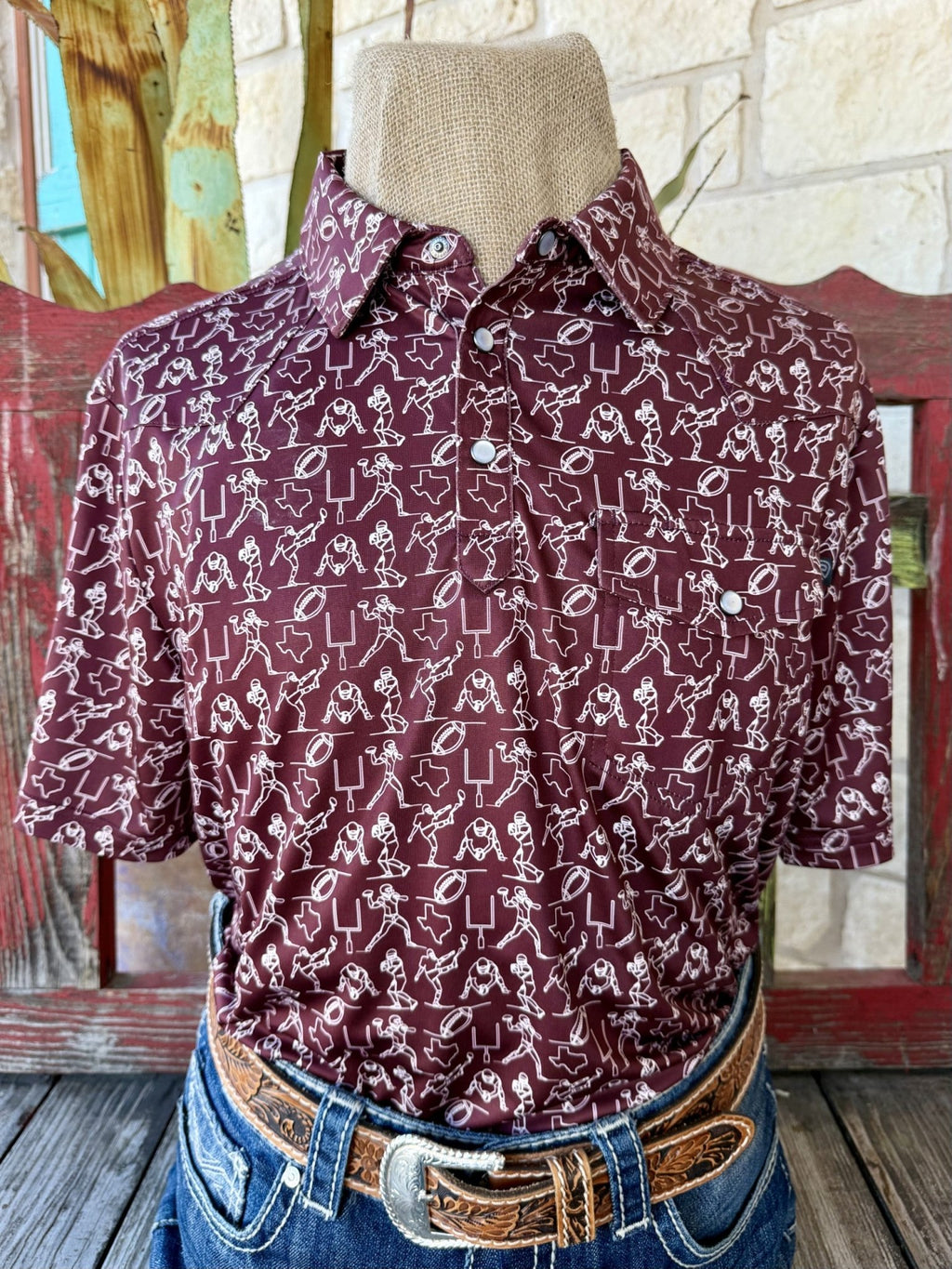 Men's maroon Texas camo pullover short sleeve shirt — Blair's Western Wear Marble Falls TX