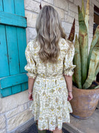 Floral Block Print Ruffle Collar Tiered Mini Dress