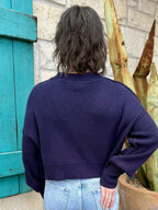 Women's Navy Cropped Ribbed Knit Sweater