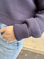 Women's Navy Cropped Ribbed Knit Sweater