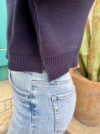 Women's Navy Cropped Ribbed Knit Sweater