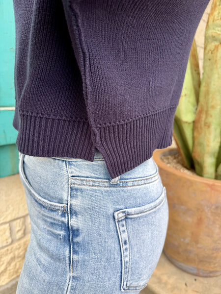 Ladies Navy Crop Knit - IT10060