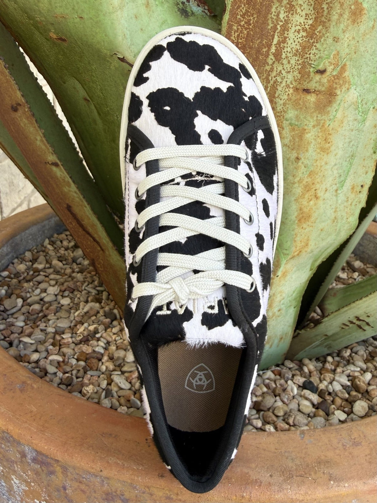 Women's Black White Cowhide Print Platform Sneaker