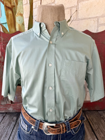 Men's sage print short sleeve button-up Western shirt — Blair's Western Wear Marble Falls TX