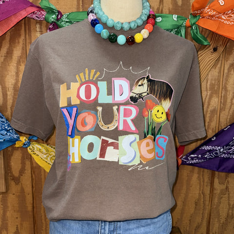 Women's Hold Your Horses Colorful Collage Graphic Tee