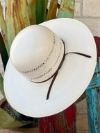 Men's American Hat Co. straw cowboy hat in natural and chocolate colors, features a 4.5" brim for sun protection with premium ventilation and a chocolate 2-cord hatband – TC8920. Available at Blair's Western Wear, Marble Falls, TX.