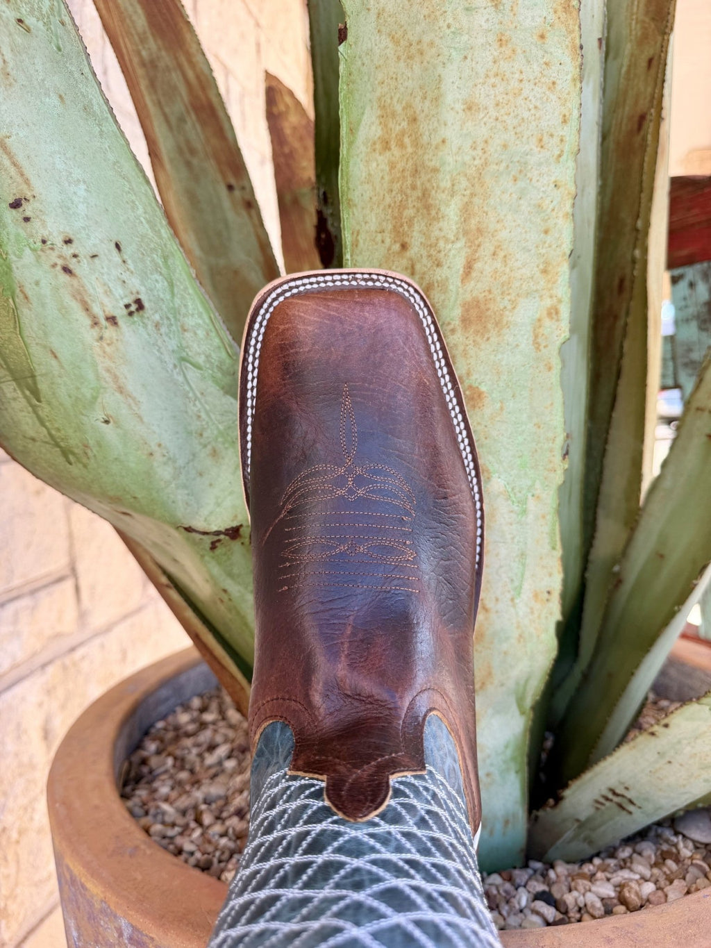 Anderson Bean Men's Chocolate Bison Blue Shaft Western Boots