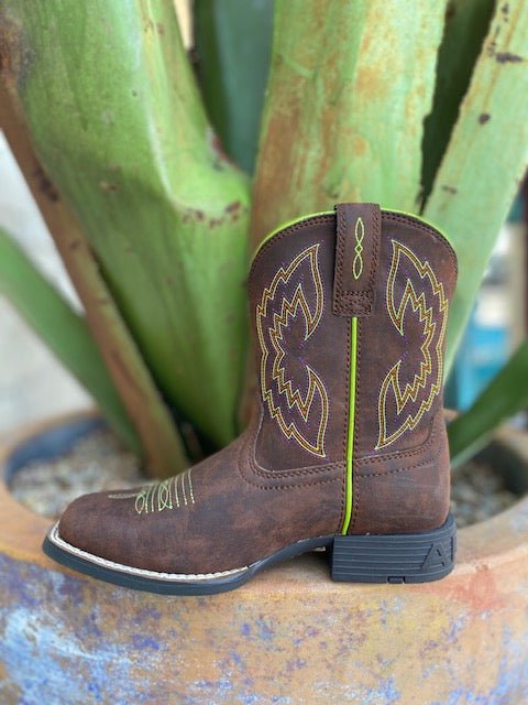 Kids Ariat Boot in Brown/Lime Green/Orange/Purple - 10036040 - Blair's Western Wear Marble Falls, TX