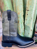 Men's Ariat Sport Antlers Boots in Black Adobe and Four Leaf Clover, featuring premium leather, deer skull embroidery, and advanced 4LR technology - Code: 10061231. Available at Blair's Western Wear, Marble Falls, TX.