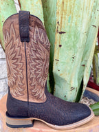 Men’s Ariat Cowboy Boot in Chocolate Bison/Loco Brown, built from genuine bison leather for durability, with a water-resistant TekStep outsole for flexible wear – 10063780. Available at Blair's Western Wear, Marble Falls, TX.