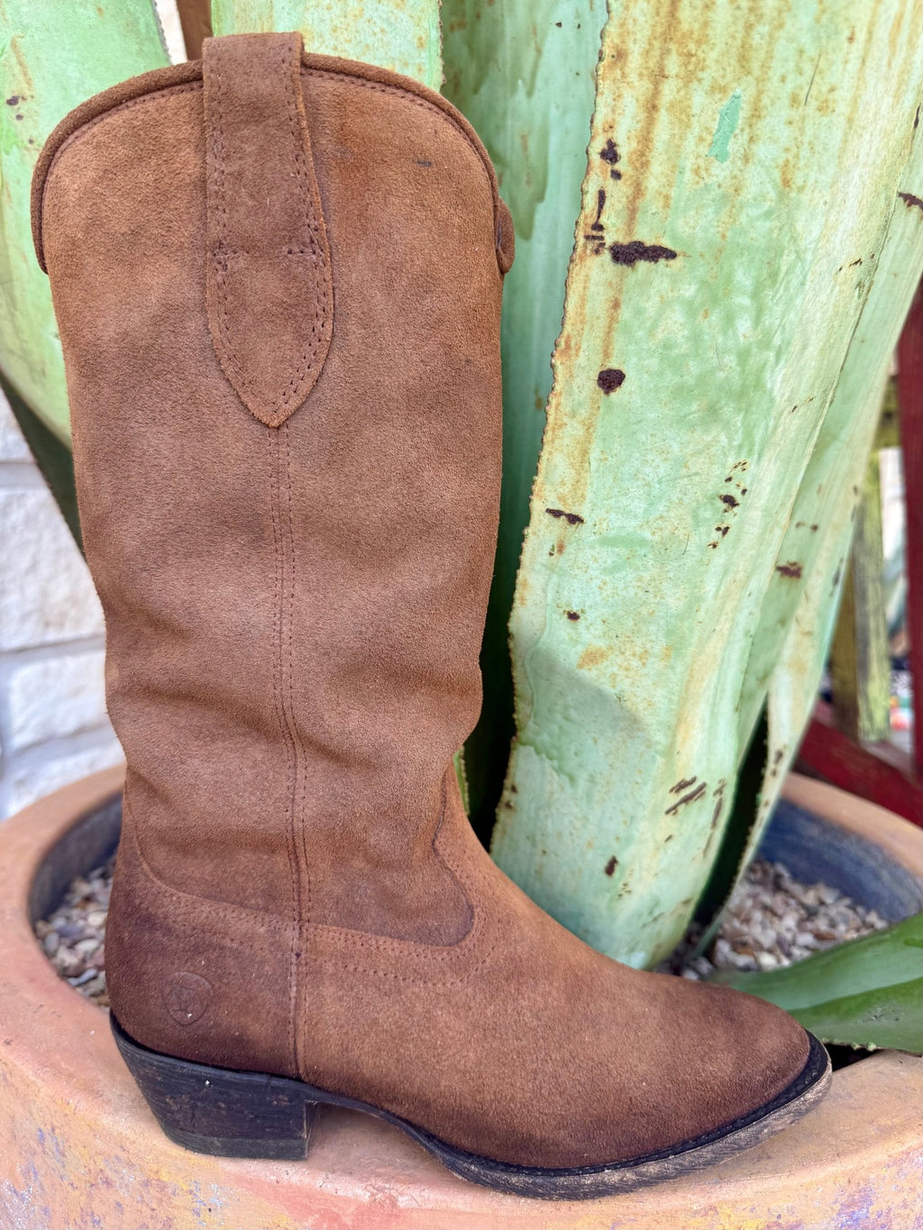 Women's Ariat Western Boot in Glazed Ginger Suede, built from premium unlined suede leather, with durable leather outsole and Goodyear welt construction – 10063909. Available at Blair's Western Wear, Marble Falls, TX.