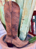 Women’s Ariat western boot Casanova X-toe in distressed leopard leather, made with full-grain construction for durability, with an inside zipper for easy on/off – 10063993. Available at Blair’s Western Wear, Marble Falls, TX.