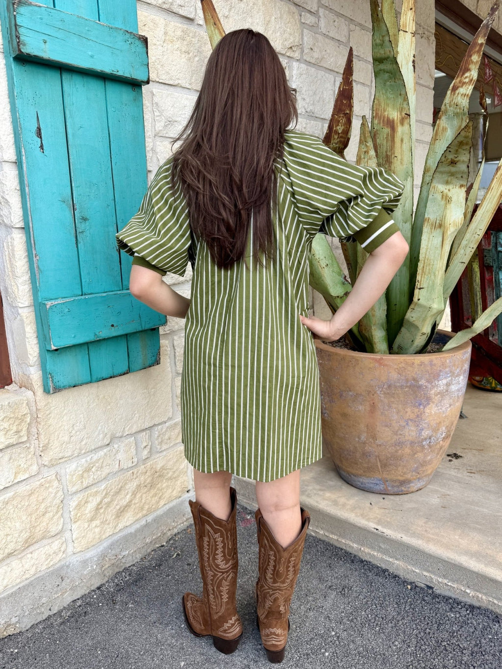 Women's Olive Stripe Zip Dress