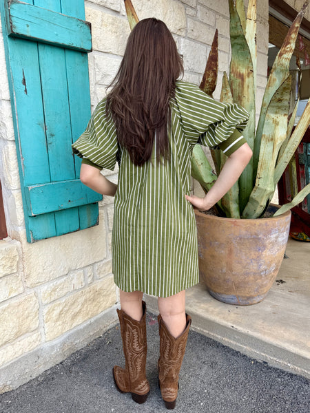 Women's Olive Stripe Zip Dress