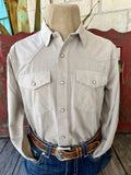Men's sand-colored corded long-sleeve shirt with point collar, Western shoulder yokes, pearl-style snaps and two flap chest pockets — Blair's Western Wear Marble Falls TX