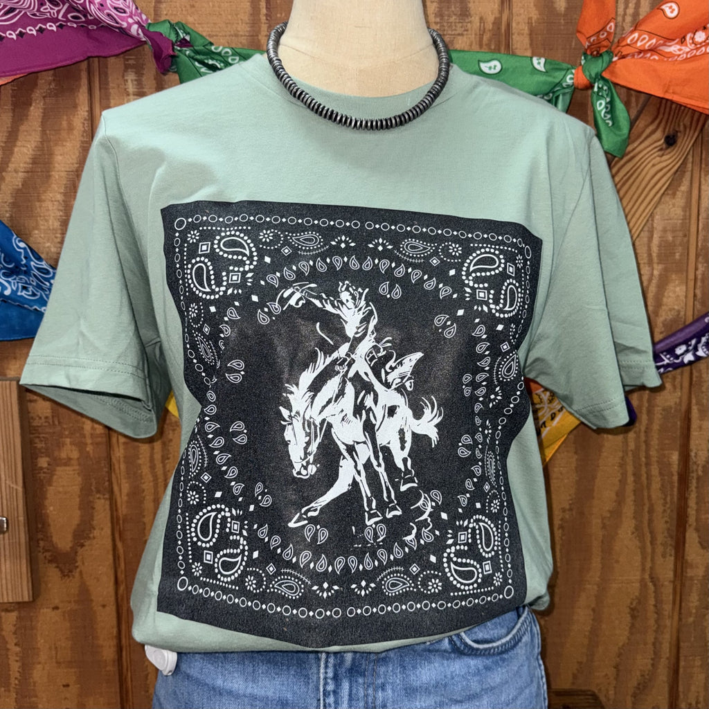 Women's Bandana Bucker Bronc Rider Graphic Tee